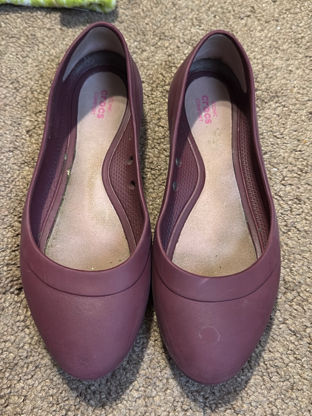 CROCS Women's Slip-On Ballet Flats in Burgundy